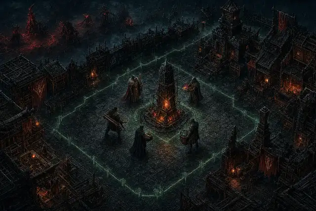 Specialist players activate a resource-fed settlement totem inside a contested district